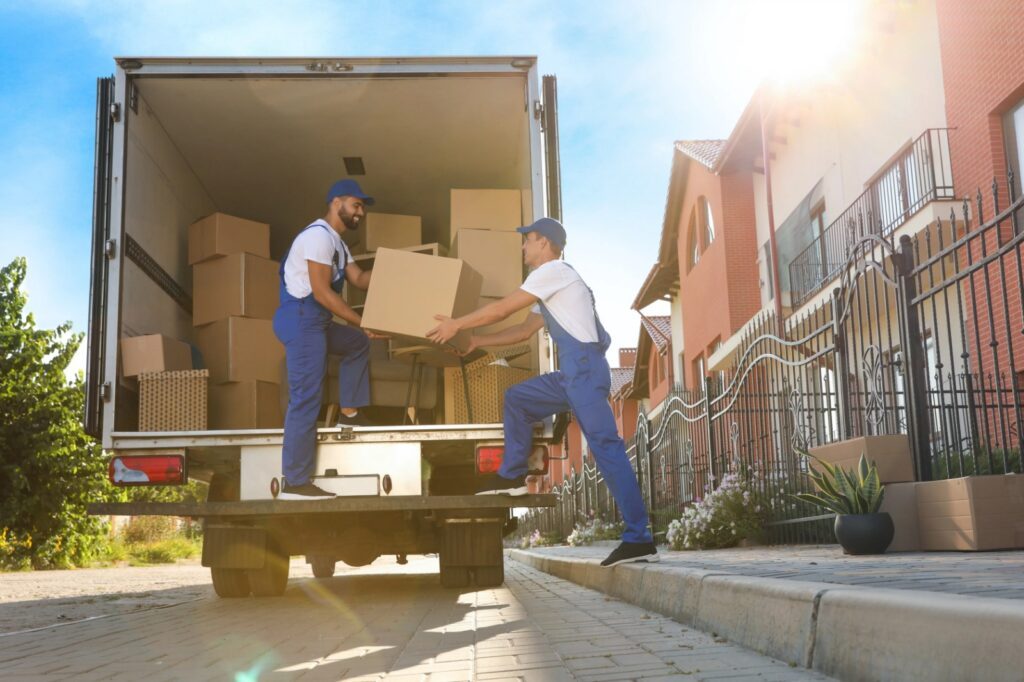 Professional movers loading a moving truck in Daytona Beach, FL.
